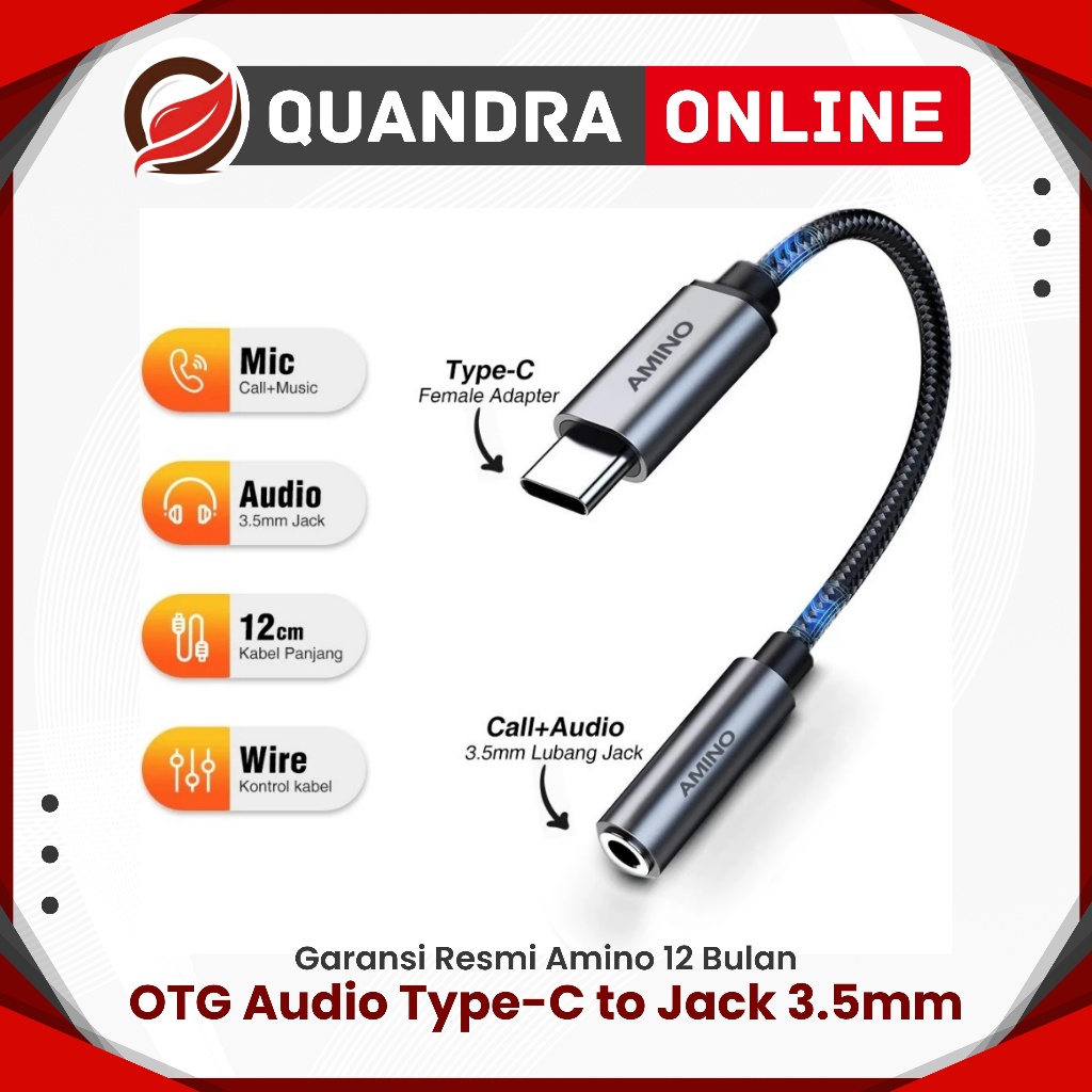 AMINO Adapter Usb C to Audio Male / Type C to Aux 3.5 mm Converter Splitter