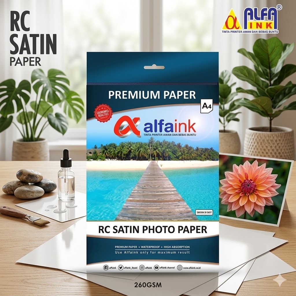 กระดาษภาพถ่ายเนื้อ กระดาษภาพถ่ายพรีเมี่ยม 260 แกรม Alfaink RC ซาตินกระดาษ 260 แกรม กระดาษภาพถ่ายเนื้