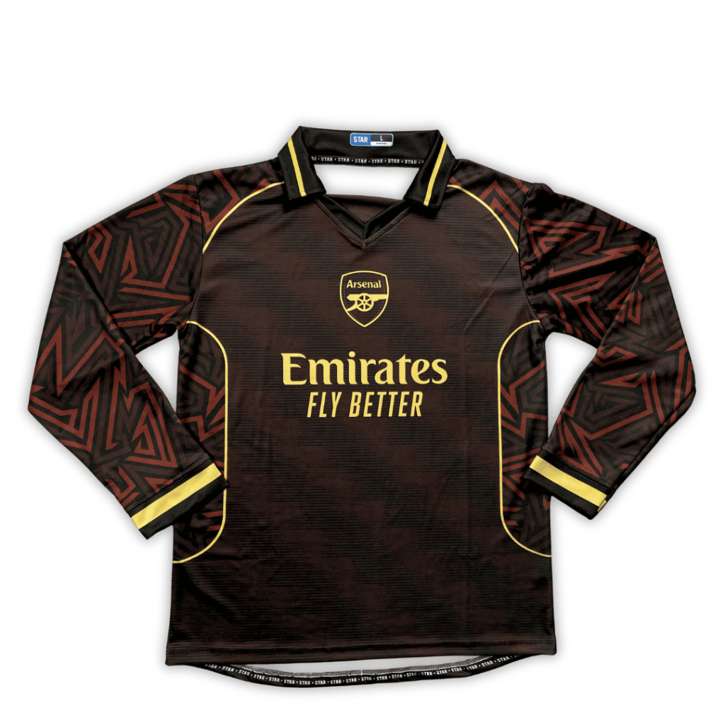 MERAH Arsenal เสื้อฟุตบอลสีดําสีแดง Long Jersey Geometric Motif Sponsor Emirates Fly Better