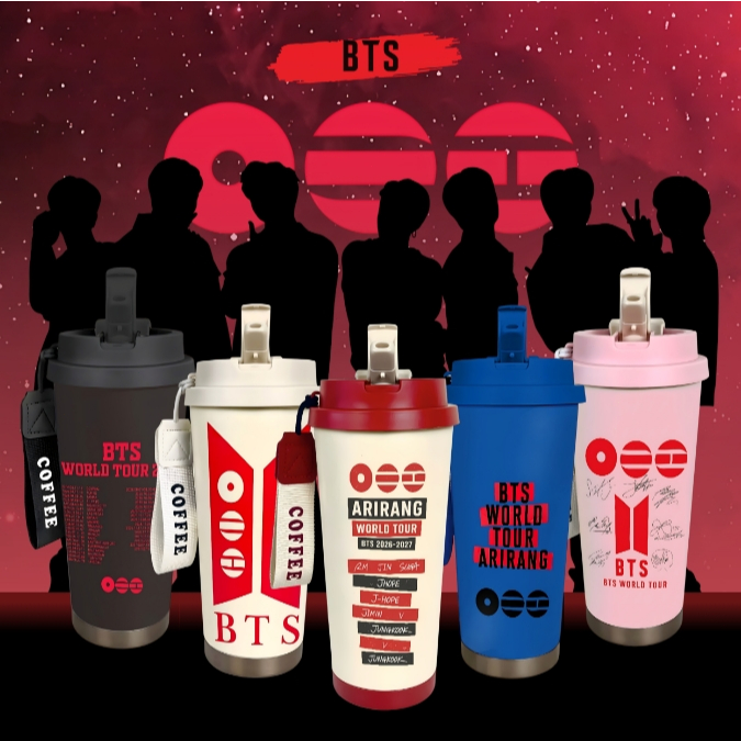 BTS World Tour แก้วน้ําสแตนเลส SUS 316 500ml Double Wall ถ้วยเก็บความร้อน Leakproof Premium Travel แก้วกาแฟขวดดื่ม