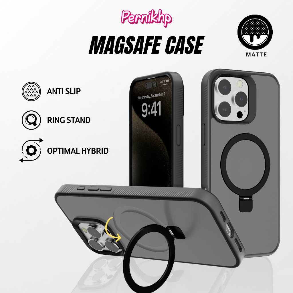 TRIMMINGHP Case iPh Magnetic Ring Magsafe Matte Hybrid Case สําหรับ iP 16 15 14 13
