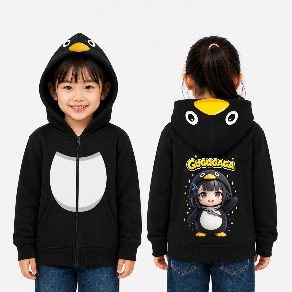 กูกูกาก้า เพนกวิน กูกูกาก้า เสื้อแจ็คเก็ตซิปเด็ก วัสดุขนแกะ เย็น สบาย ไม่จํากัดเพศ อายุ 2-12 ปี