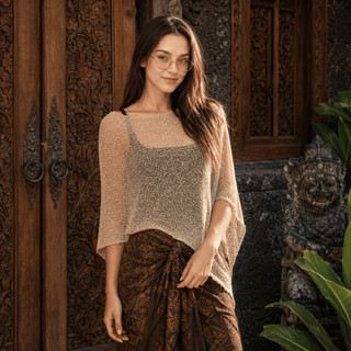 Baju Pantai Wanita Poncho Jaring | Summer Outfit Beachwear | Outer Transparan aesthetic beach outfit | cape top rajut | breathable mesh travel friendly holiday outfit wanita | Oleh Oleh Bali
