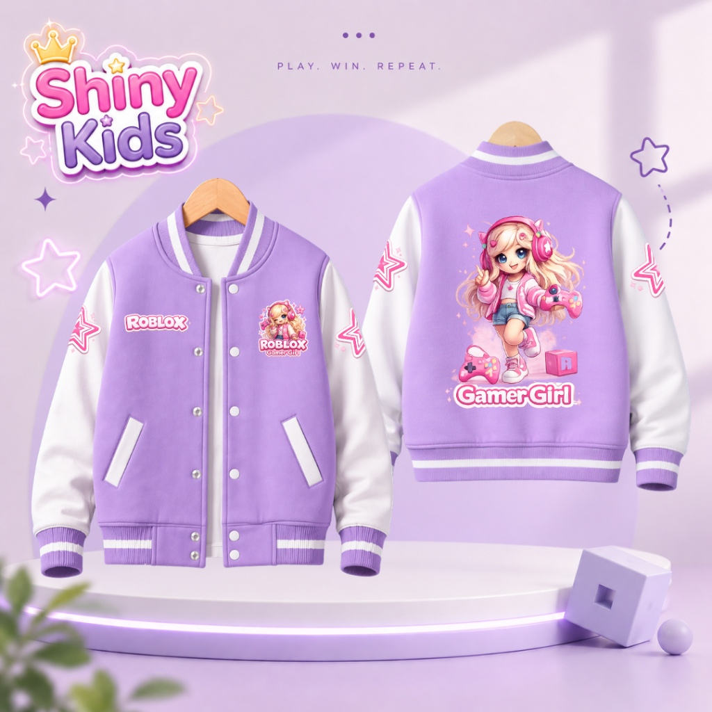 SHINY KIDS - Roblox Gamer Girl Shiny Kids Varsity Jacket น่ารัก อินเทรนด์ 2-12 ปี