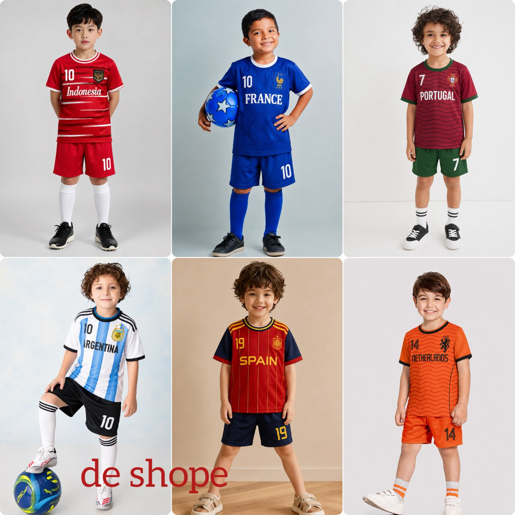 ชุดเสื้อฟุตบอลเด็กแห่งชาติ 1 ถึง 14 ปี ปักโลโก้คุณภาพ เสื้อฟุตบอลโลก