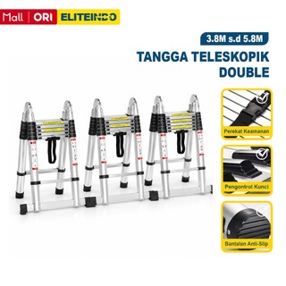 Tangga Lipat Aluminium Teleskopik Ganda 4.4M l 5M Double Ladder Portable Kokoh - T2A1