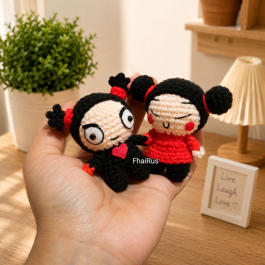 GANTUNGAN Mini Pucca & Garu พวงกุญแจ Amigurumi | พวงกุญแจ Amigurumi Pucca & Garu