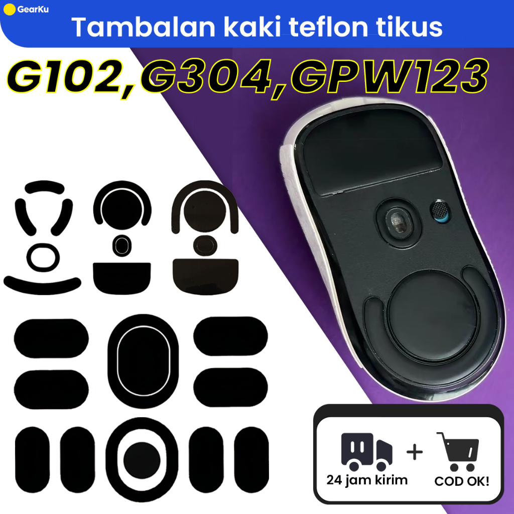 PTFE 0.8 มม.เมาส์สําหรับ Logitech G102 G304 - Smooth Glide, Original Replacement, Black - PTFE Mouse