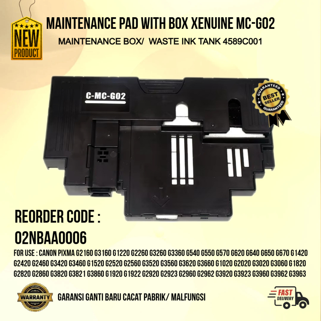 กล่องบํารุงรักษา + แผ่นหมึกเสีย + CHIP XENUINE MC-G02/ MC-G 02 สําหรับใช้กับ Canon MC-G02, G1020, G2