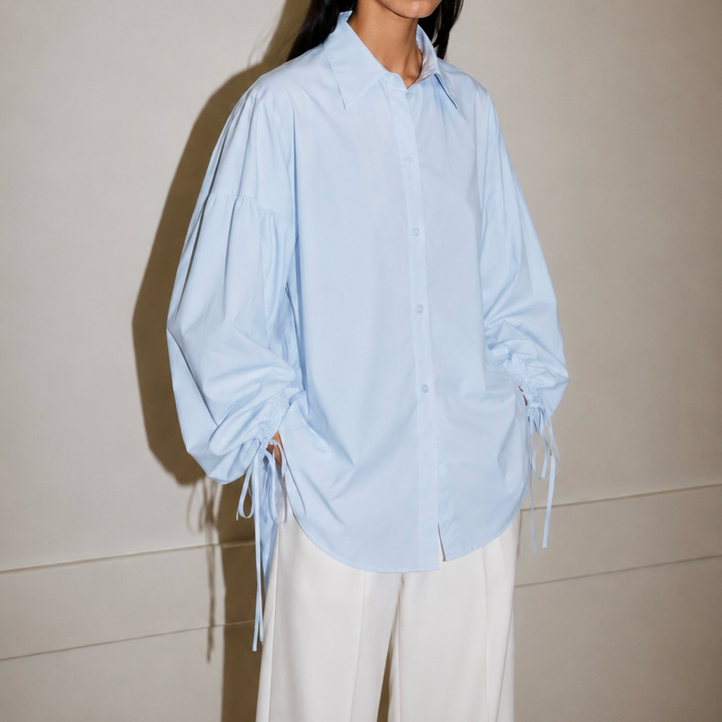 KEMEJA Jennie Puffy Shirt Blouse Shirt Oversize Poplin Shirt Womens Top Balloon Sleeve Korean Strap 