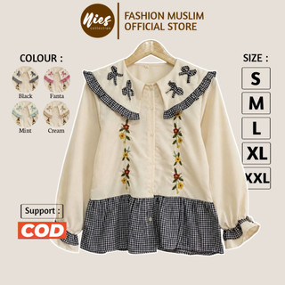 Biana Blouse - Atasan Wanita Kemeja Panjang Casual Kantor Korean Style - XXL XL L M S - LD 120 110
