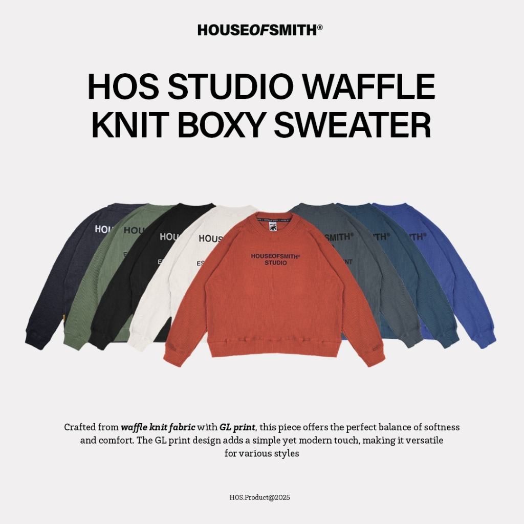 House of Smith Mens Boxy Crewneck Sweater - Hos Studio Waffle Knit Boxy Sweater