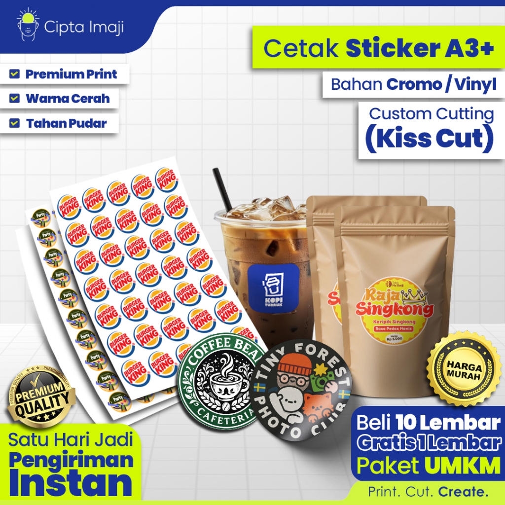 พิมพ์สติกเกอร์ไวนิล CHROMO KRAFT KISS CUT DIE CUT A3 / ONLINESHOP PACKAGING LABEL STICKERS / อาหารแล
