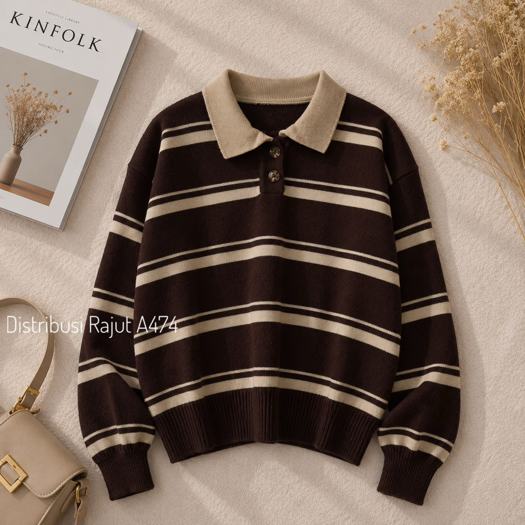 POLO KIYOKO เสื้อกันหนาวผู้หญิง LONG-SLEEVED STRIPE KNIT