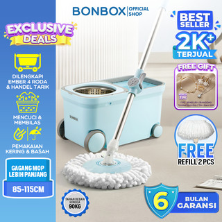[READY] BONBOX PREMIUM Alat Pel Lantai 2 in 1 Kain Fiber dengan 4 Roda Ember Spin Mop Mencuci dan Membilas Alat Pembersih Lantai BCT401101