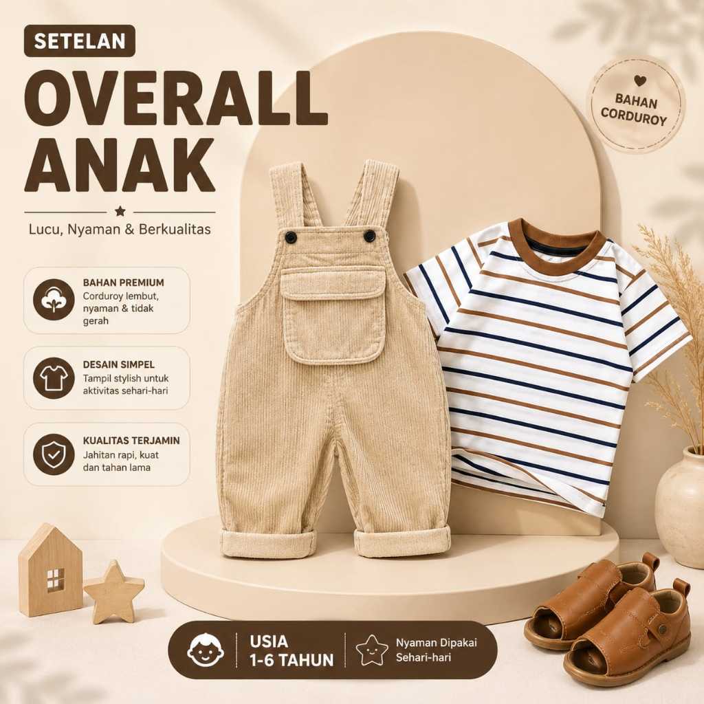 OVERALL AND STRIPED ชุดเสื้อยืดสําหรับ BOYS AND GIRLS OUTFIT 1-6 ปี