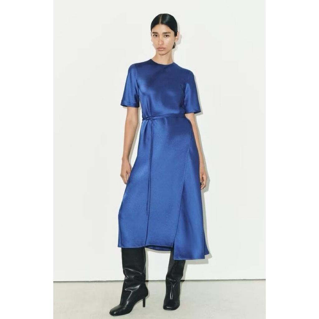 Maji.fashion Blue Satin Silky Wedding Guest Dress