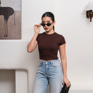 AIJO | Sienna Oneck Top - Atasan Wanita Hitam Bodyfit Kaos Wanita Spandex