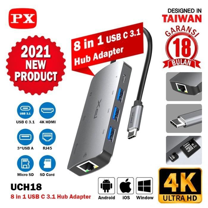 อะแดปเตอร์ฮับ USB PX 6 พอร์ต USB Type-C ถึง USB 3.0 USB-C Ethernet RJ45 HDMI UCH16
