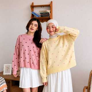 Blouse Knit Polkalove / Blouse Wanita Premium / Sweater Wanita Knit Rajut