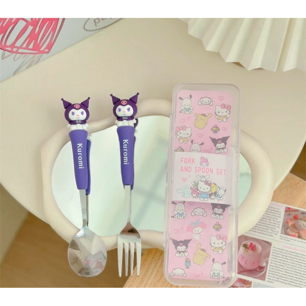 TQ-QS33 ชุดช้อนและส้อมสแตนเลส sanrio รุ่น BRBGT001 วัสดุหนาอย่างดี เหมาะสําหรับเด็กและผู้ใหญ่