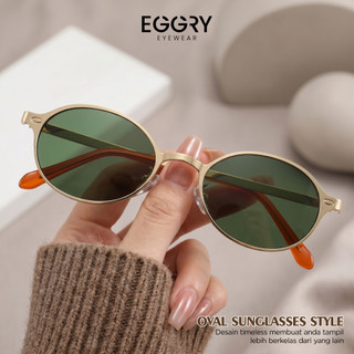 Eggry Eyewear Kacamata Hitam Sunglasses UV400 Model Oval Korean Style Material TR-90+Metal Kacamata Hitam Kekinian Pria Wanita  ZY-8855