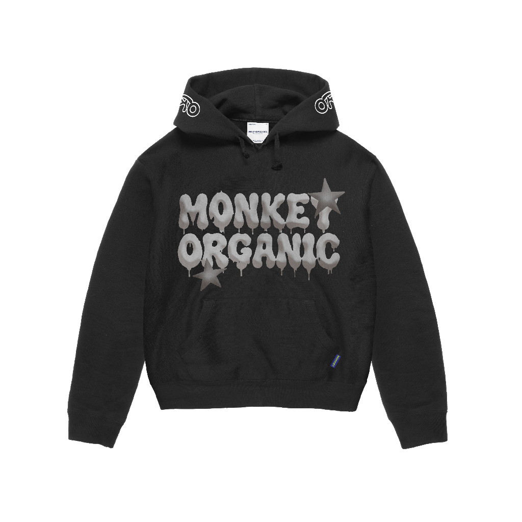 MONKEY ORGANIC Faded Star Hoodie – Black Boxy Premium 300 GSM