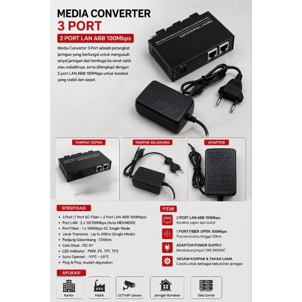 ABB Media Converter 3Fo 3Port 2Port LAN ABB 100Mbps HTB Media Fiber 3Fo 2 LAN