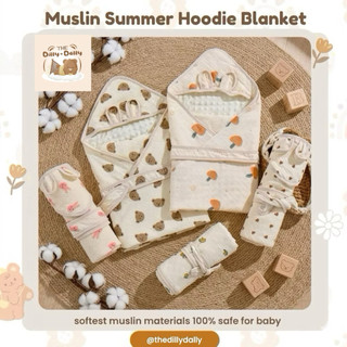 READY New versi Summer Selimut Bedong Minky Muslin Premium Topi Serbaguna Blanket Hoodie Baby Anak Lembut Cotton ni no
