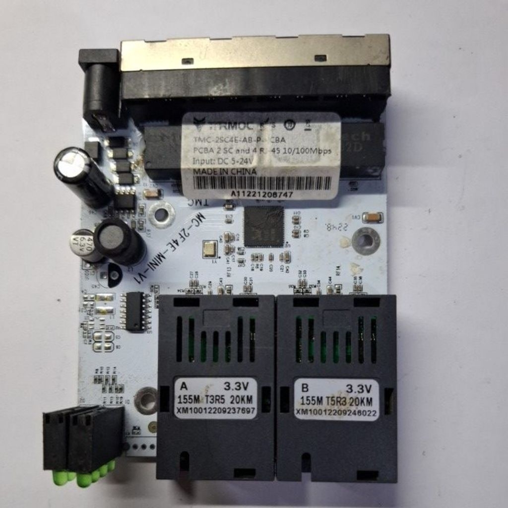 Tarmoc TMC-2SC4E-AB-P-V1-PCBA | สวิตช์แปลงสื่อ 2FO 4LAN / 2 FO 4 LAN 10/100Mbps POE IN 9-57 โวลต์ | 
