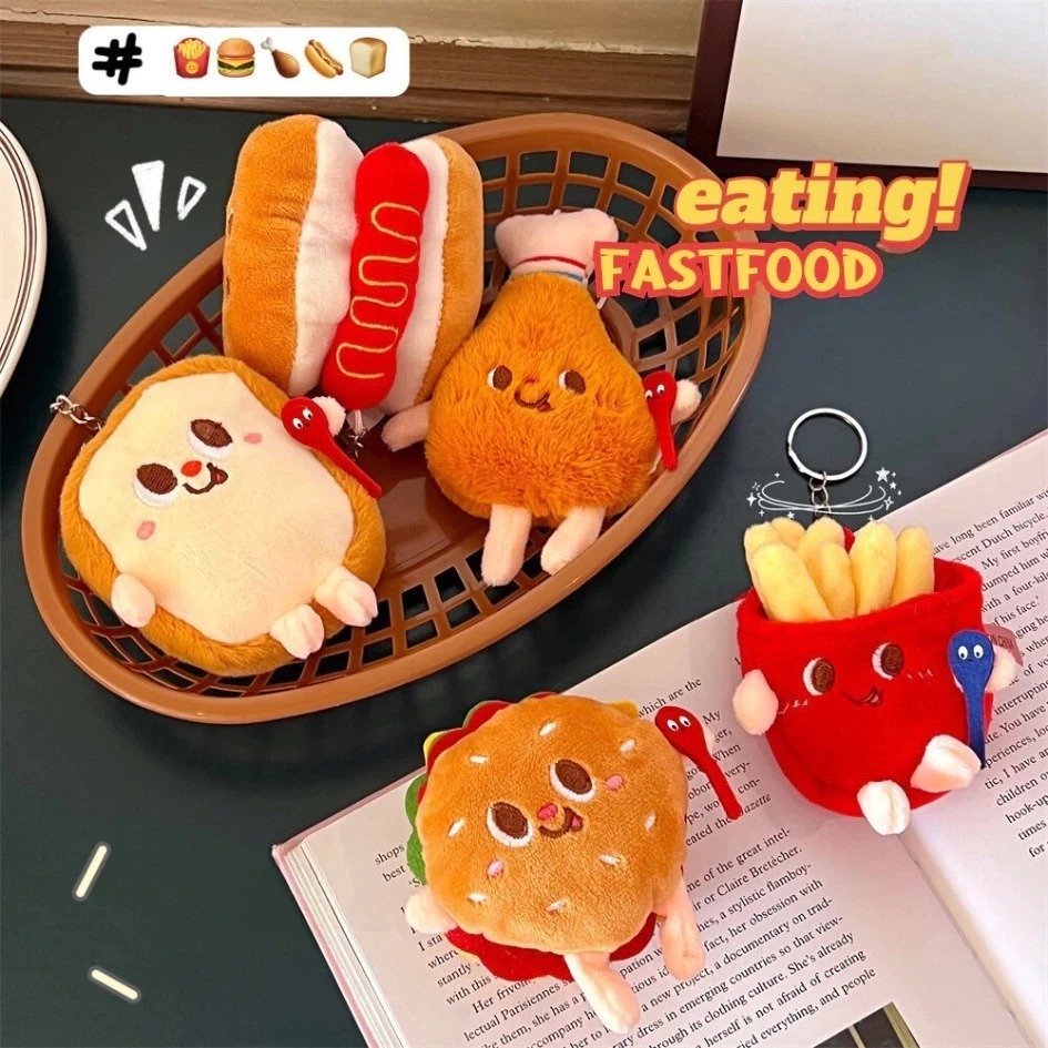 REPLIKA GANTUNGAN ตุ๊กตาพวงกุญแจ Replica อาหารเบอร์เกอร์ทอด Fries Toast เพื่อนไก่ Hotdog Sadawich SM