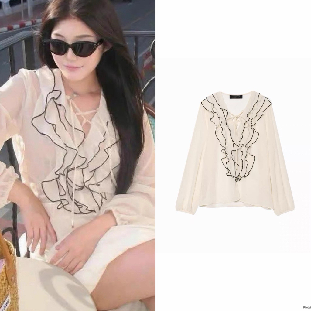 CRVT7390 - เสื้อเบลาส์ผ้าระบายเบลล์