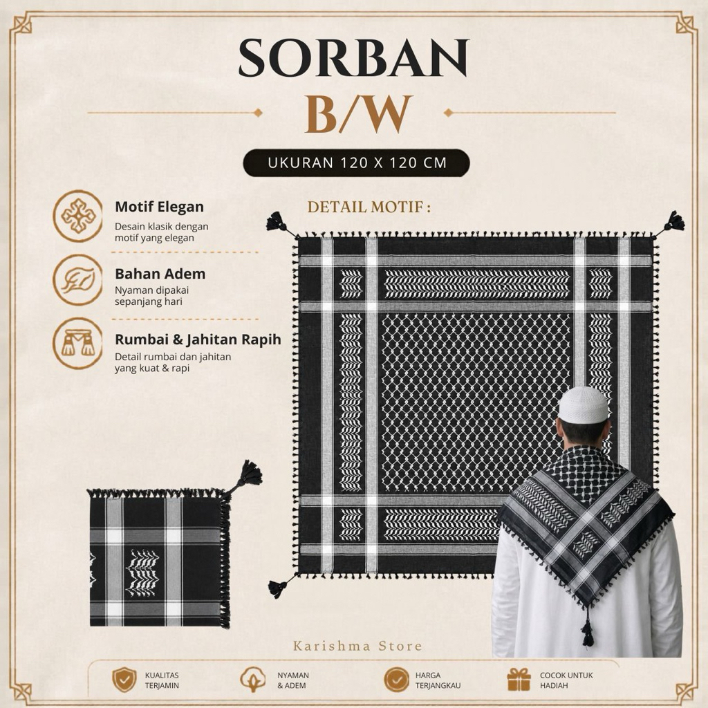 BLACK TURBAN พร้อม SQUARE TASSEL MOTIF - ARMAAN BLACK TURBAN - HAJJ TURBAN