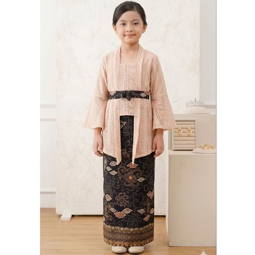 KEBAYA DRESS FOR KINDERGARTEN AND ELEMENTARY SCHOOL GIRLS, KUTE MODEL / CHILDRENS BRUKAT KEBAYA SET / NEW KUTU MODEL, 7/8 BELL SPAN SKIRT}