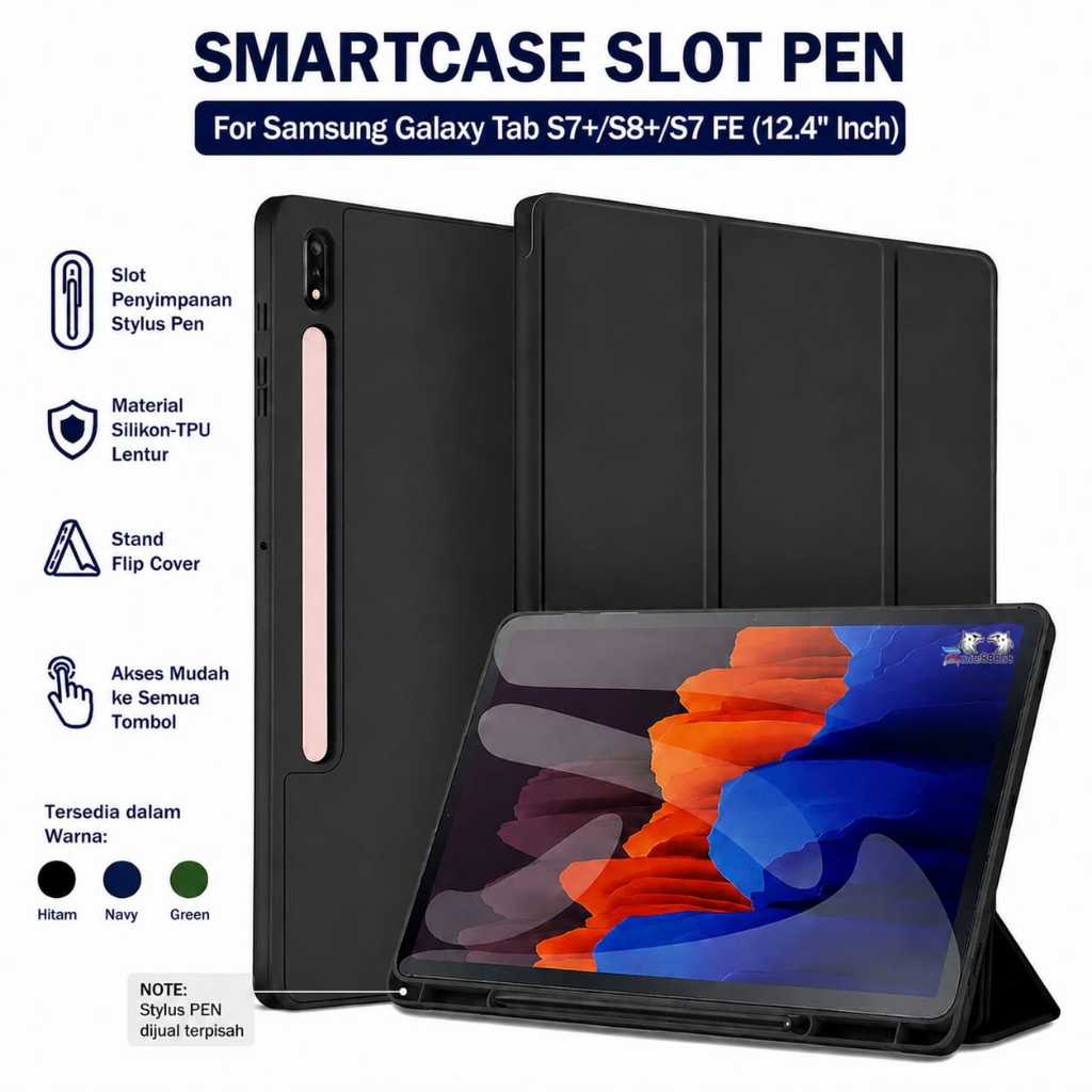 Smartcase ปากกาสล็อต Samsung Tab S7 Plus/S8 Plus/S7 FE 12.4 "นิ้ว/กรณี samsung tab s7 fe เคส samsung