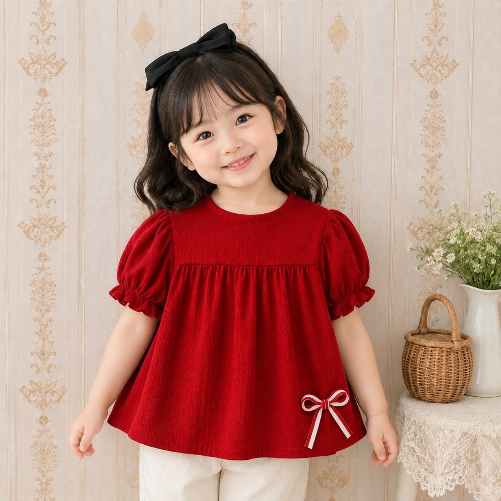 Aluna Girls Crinkle Airflow Blouse Top 1-6 ปี | Stylish Motif Shirt Special Independence Day สิงหาคม