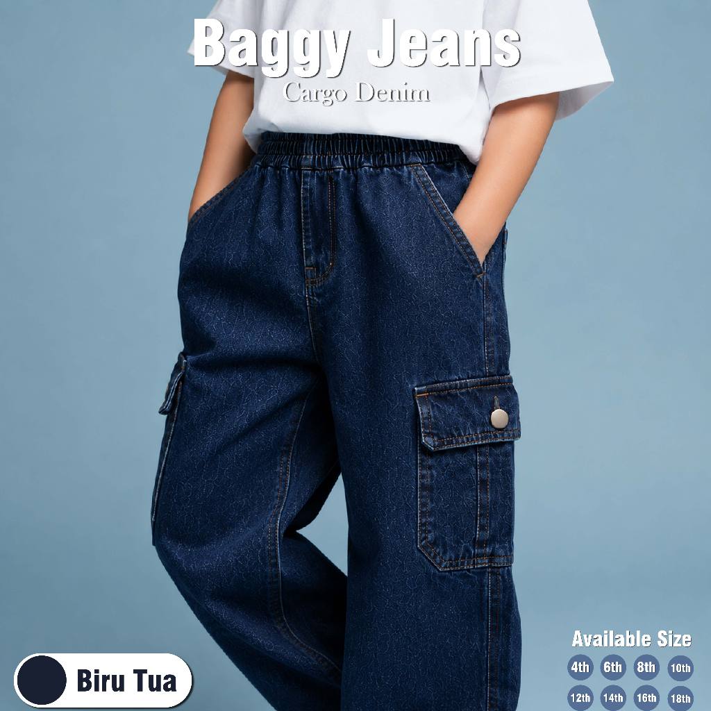 Baggy Jeans Cargo Jeans10ons สีน้ําเงินเข้ม สีดํา ชายหญิง Unisex อายุ 4-18 ปี โดย Master Kiddos