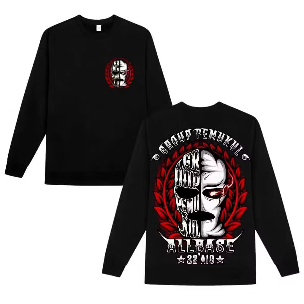 PP094 Longsleeve Unisex Allbase Counter Group สีดําและสีขาวคุณภาพดีที่สุดหนาวัสดุเรียบ