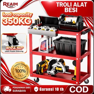 REAIM Troli Bengkel Rak 3 Susun Stainless Steel Trolley Perkakas Trolly Bantalan 350KG Peralatan Kokoh