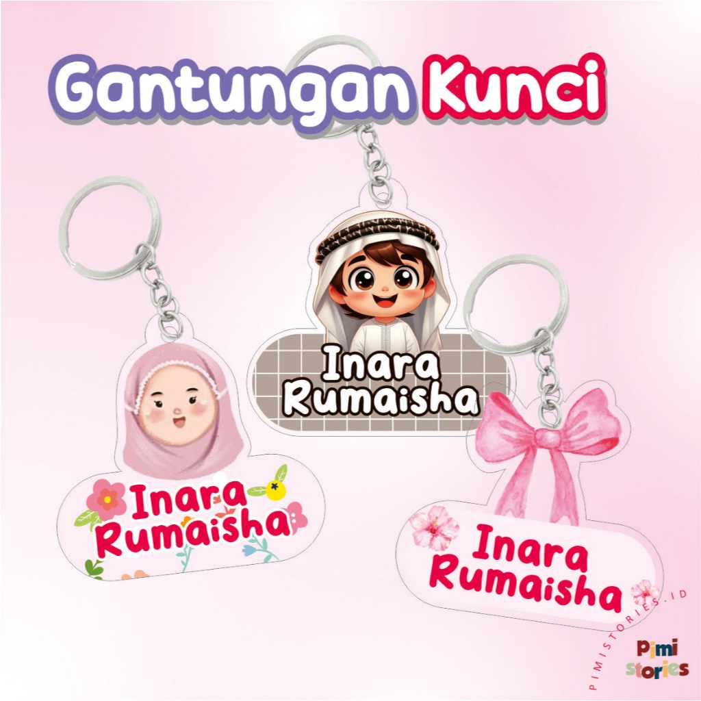 GUNDAN MOUSLIM GIRL HIJAB COQUETTE CHILDRENS NAME KEYCHAIN