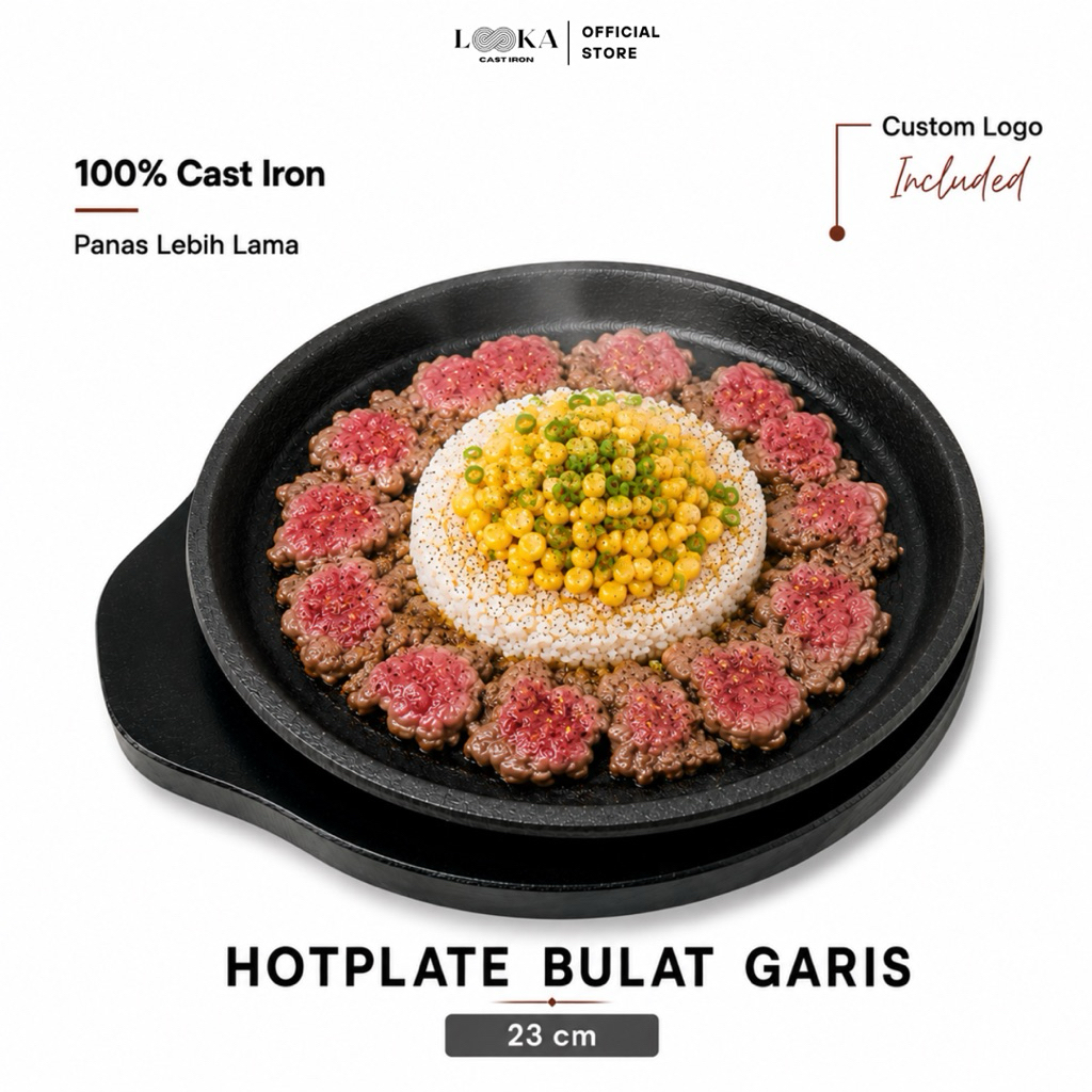 Looka Cast Iron Hot Plate Round Line Pepper Lunch