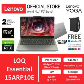 Lenovo LOQ Essential 15ARP10E AMD Ryzen 7 7735HS RTX 3050 6GB -  Ram 16GB Storage 512GB SSD Windows 11 + Office 15.6FHD 144HZ 100SRGB BLIT  -1AID