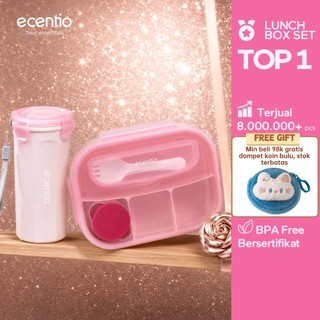ecentio Lunch Box 4 Sekat BPA Free Anti Bocor Anti Tumpah Kotak Bekal Makan Sekolah Kerja Set Botol Minum Gratis Sendok Tempat Makan Premium Multifungsi