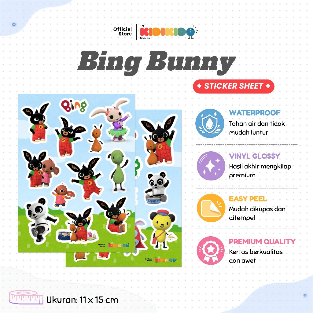 แผ่นสติ๊กเกอร์เด็ก Bing Bunny | สติ๊กเกอร์กันน้ํา Deco