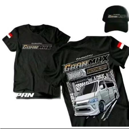 เสื้อยืดสีดํา GRANMAX INDONESIA พร้อมหมวก BONUS
