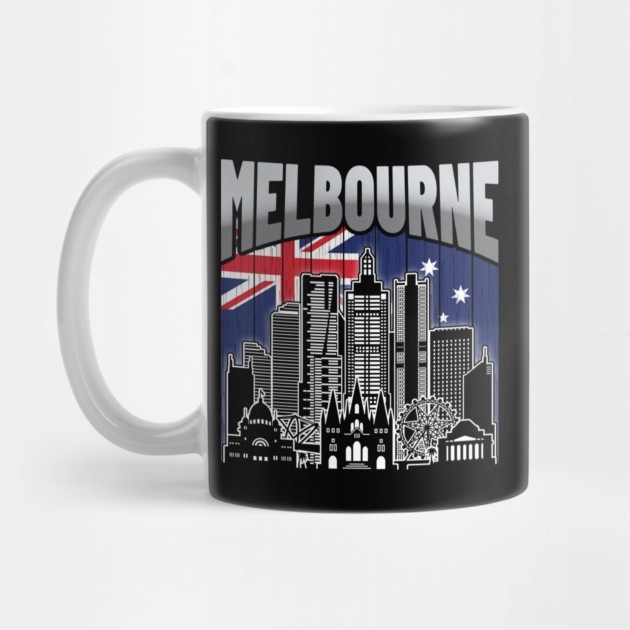 Melbourne Australia Skyline Vintage Australia Flag - แก้วชาเมลบูร์น