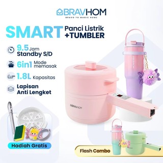 BRAVHOM Panci Listrik Serbaguna 6in1 Pintar + Tumbler Tahan Panas Dingin 24 Jam 890ml BL-EP01+BT06