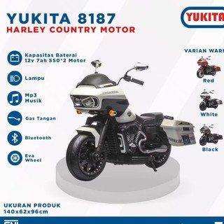 Mainan Motor Aki Anak Motor Aki Yukita 8187 HARLEY COUNTRY MOTOR Ban Karet - Putih