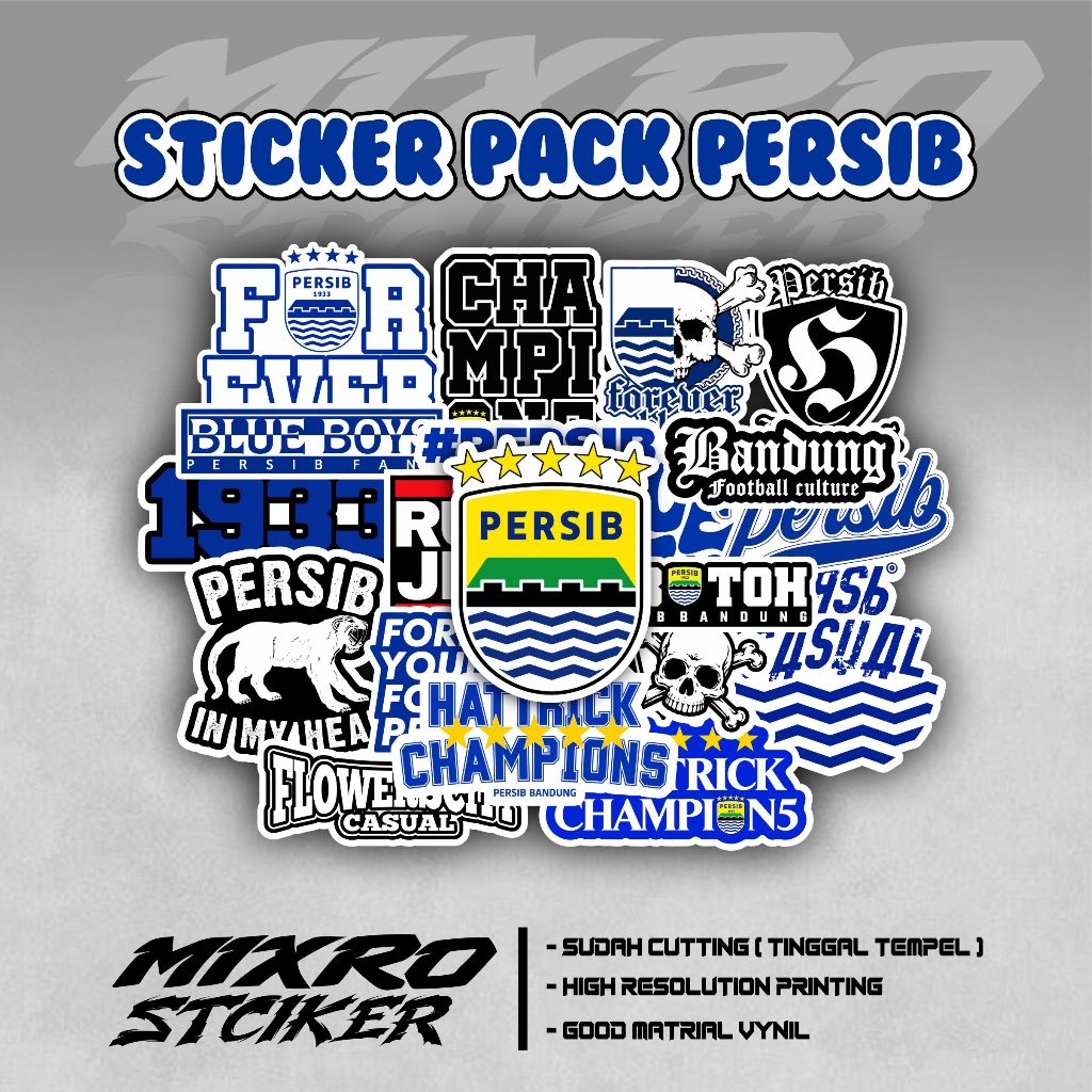 PERSIB BANDUNG STICKERS CONTAIN 20 ชิ้น BUNDLE / PERSIB BINTANG LIMA ใหม่ล่าสุด HATTRICK VERSION MXR