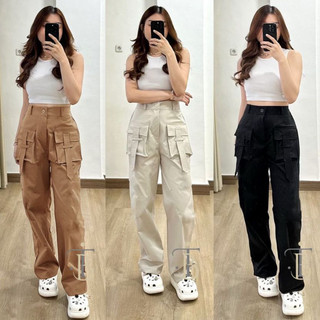 Yura Cargo Wanita Cargo Pant Pocket Celana Kargo Wanita Casual